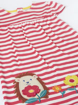 Frugi Little Layla Dress - Rhubarb Stripe/Hedgehog