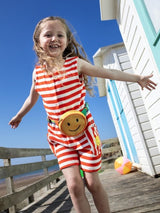 Frugi Harlyn Towelling Playsuit - Papaya Stripe/Sun