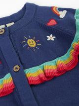 Frugi Romi Ruffle Cardigan - Navy Blue/Rainbow