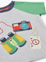 Frugi Renny Raglan T-Shirt - Grey Marl/Adventure