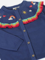 Frugi Romi Ruffle Cardigan - Navy Blue/Rainbow