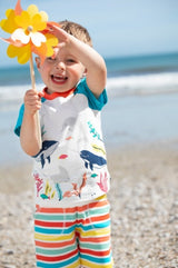 Frugi Reid Raglan T-Shirt - Soft White/Sea Life Whale