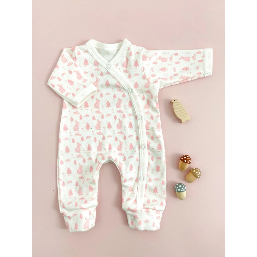 Tiny and Small Organic Cotton Preemie Sleepsuit - Bunny Meadow