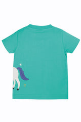 Frugi Avery Applique Top, Pacifc Aqua/Unicorn,