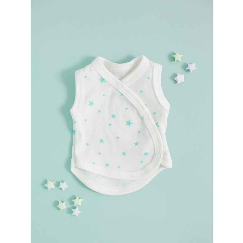 Tiny and Small Organic Cotton Preemie Incubator Vest - Mint Stars