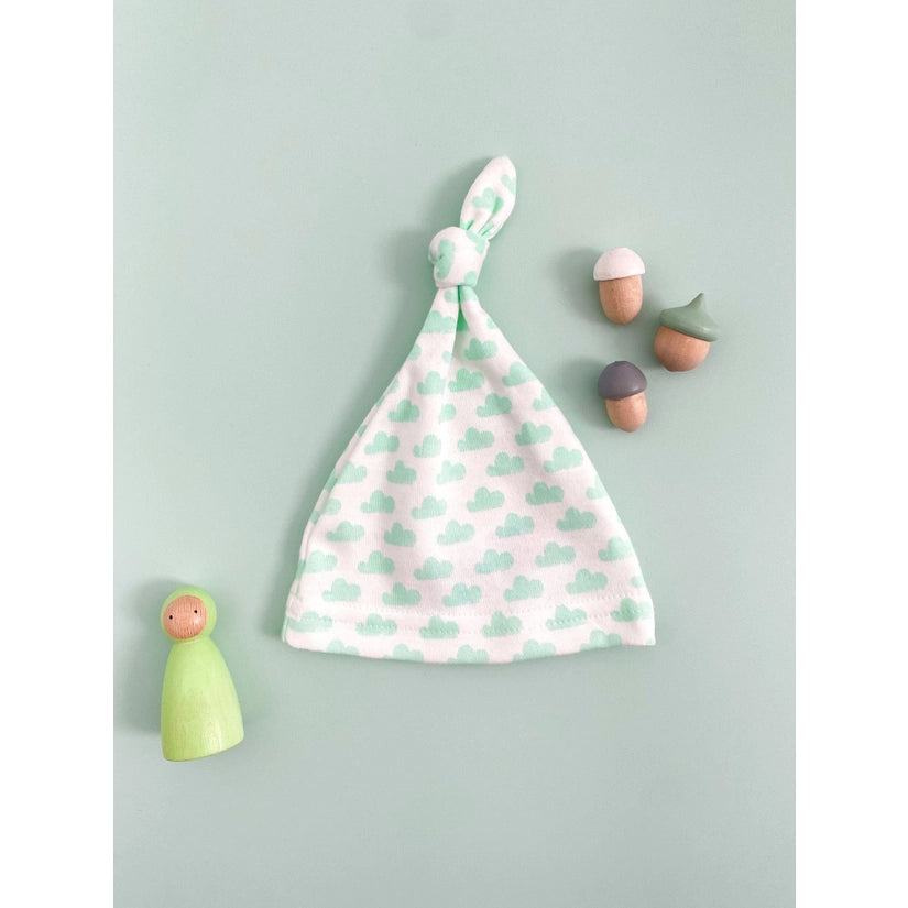 Tiny and Small Organic Cotton Preemie Knotted Baby Hat - Mint Clouds
