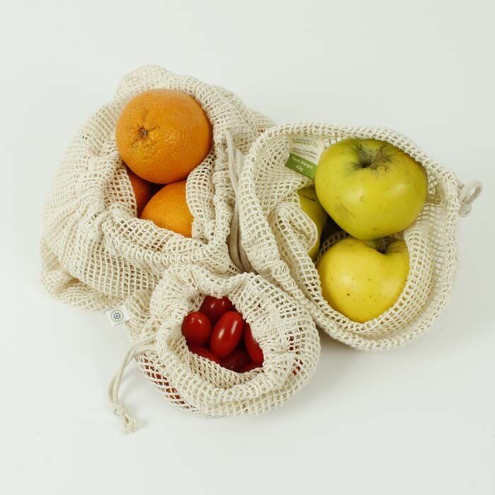 Organic Cotton Mesh Produce Bags - Set Of 3