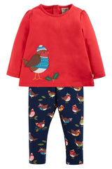 Frugi Ola Outfit - True Red/Indigo Robins