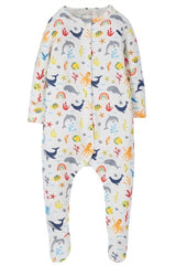 Frugi Lovely Babygrow - White Rainbow Sea