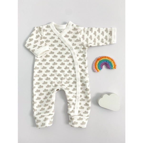 Tiny and Small Organic Cotton Preemie Sleepsuit - Silver Clouds