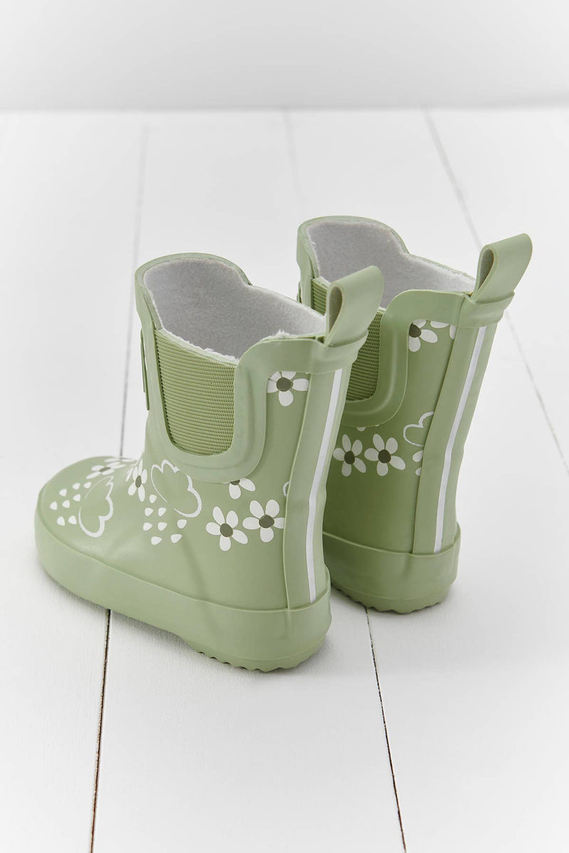 Spring Green Floral Short Colour-Changing Kids Wellies