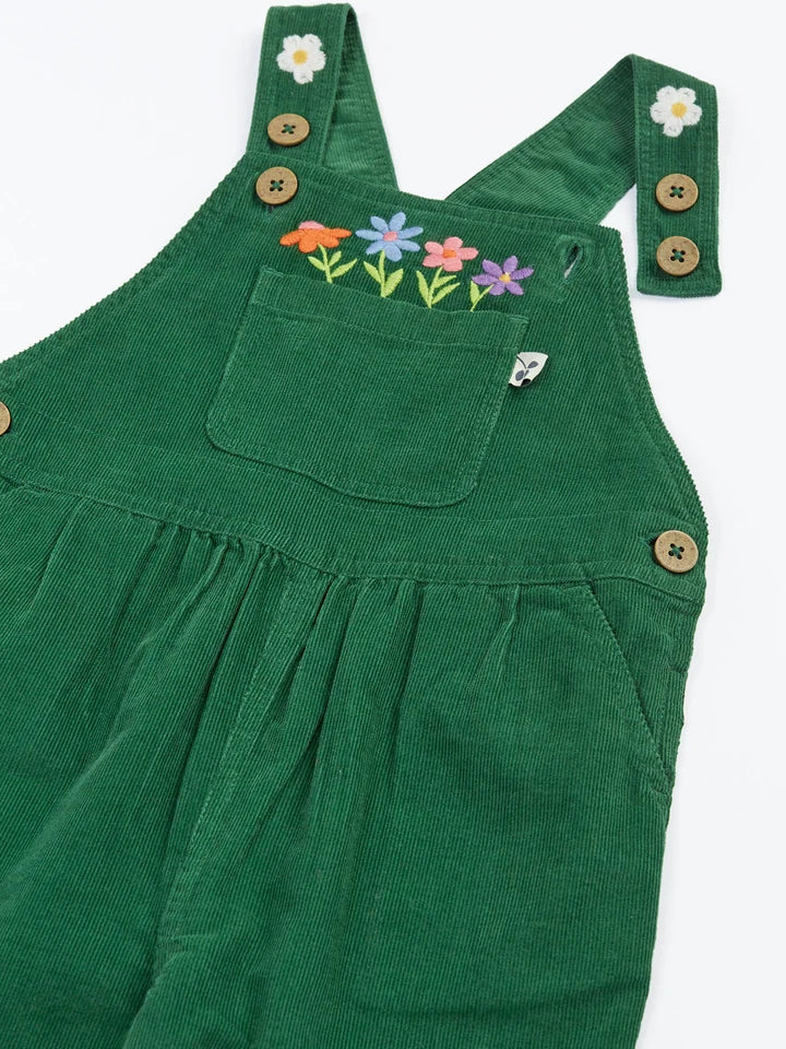Frugi Miley Cord Dungaree - Holly Green/Flowers