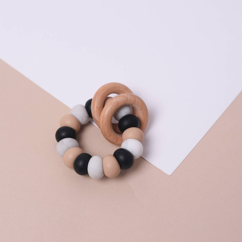 Black Mix Silicone and Beechwood Teether