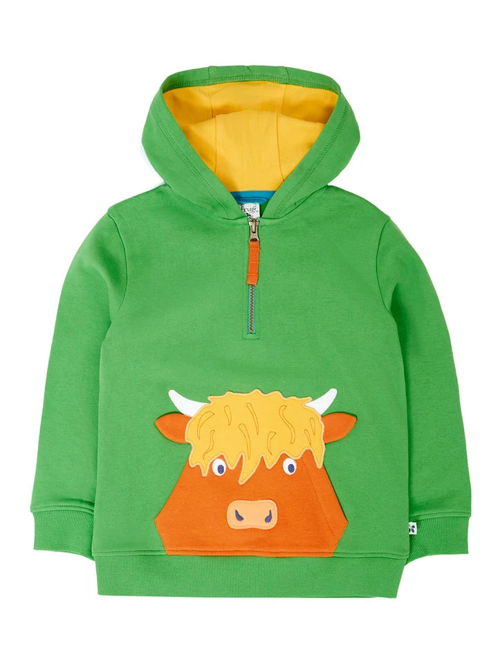 Frugi Hadley Half Zip Hoodie - Palm/Highland Cow