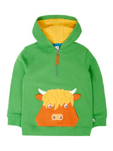 Frugi Hadley Half Zip Hoodie - Palm/Highland Cow