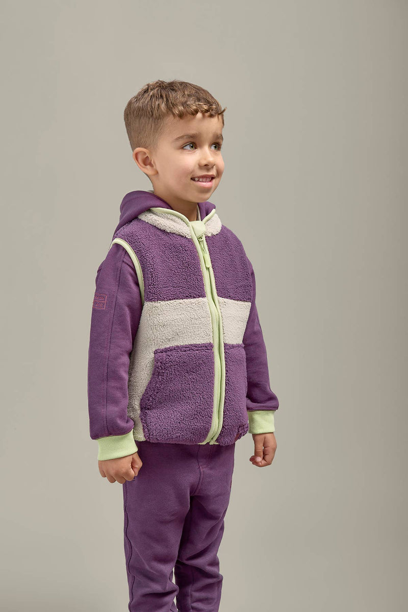 Amethyst Purple and Geothermal Grey Kids Borg Gilet