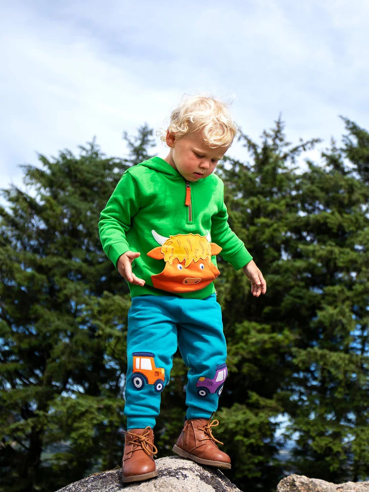 Frugi Hadley Half Zip Hoodie - Palm/Highland Cow