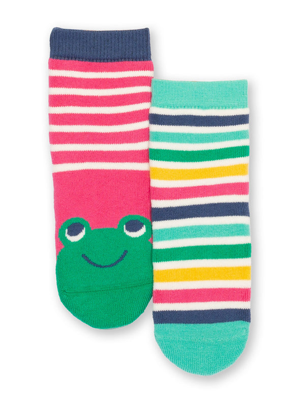 Kite Frog face grippy socks pink