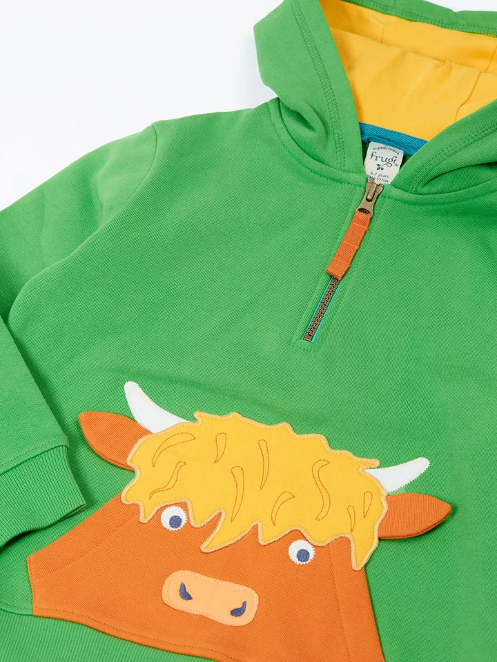 Frugi Hadley Half Zip Hoodie - Palm/Highland Cow