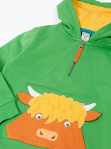 Frugi Hadley Half Zip Hoodie - Palm/Highland Cow