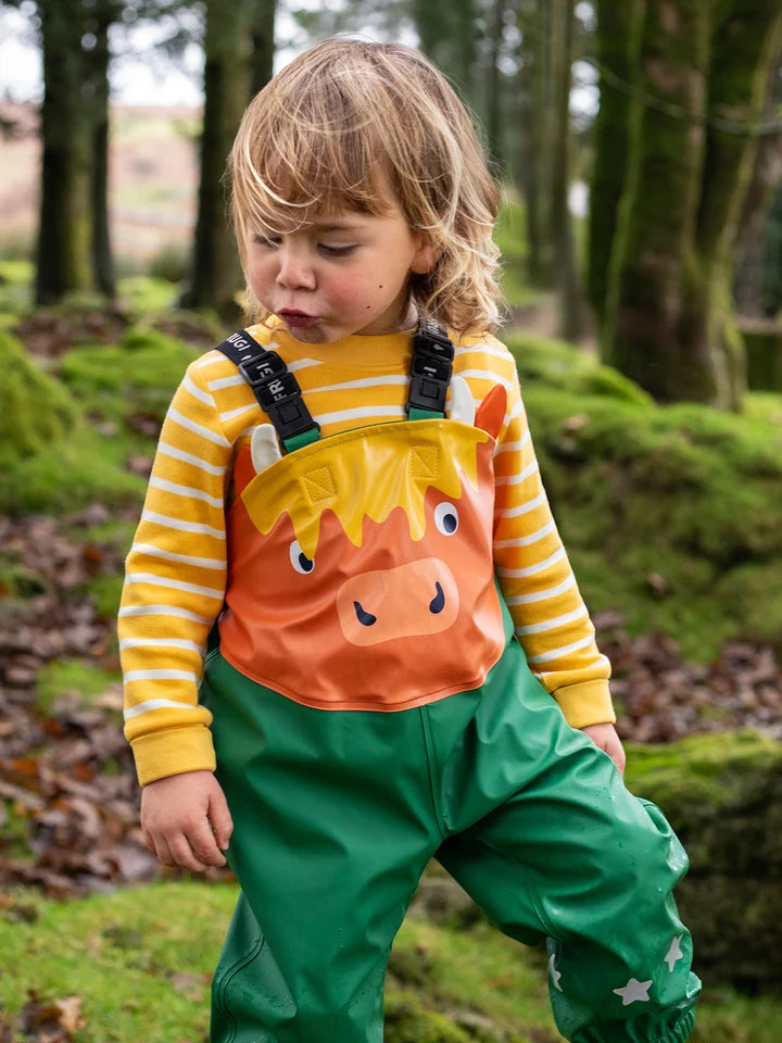 Frugi Character Puddle Buster Trousers - Holly Green/Cow