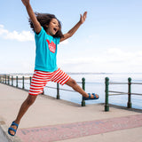 Frugi Beach Towelling Shorts - Papaya Stripe