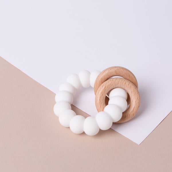White Silicone and Beechwood Teether