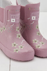 Pink Bloom Floral Short Colour-Changing Kids Wellies