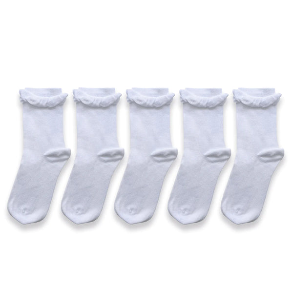 5pk Cotton Frilly Ankle Socks - White