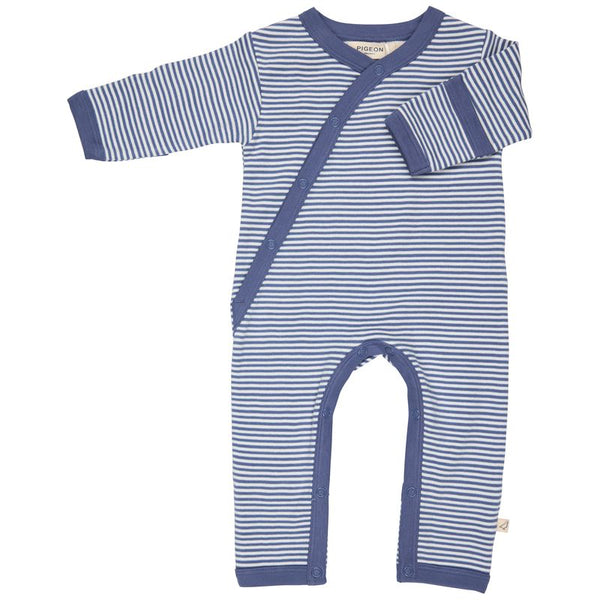 Pigeon Organics Kimono romper (fine stripe), velvet blue