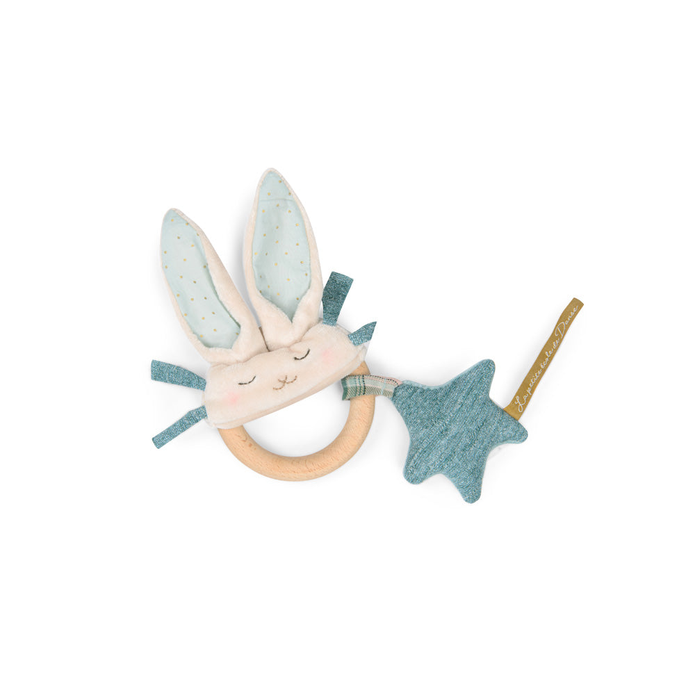 Moulin Roty Blue Rabbit Wooden Ring Rattle Ecole de Danse