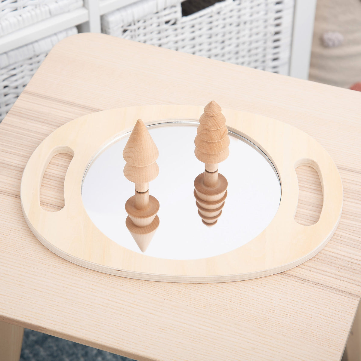 Hand Held Wooden Mirror