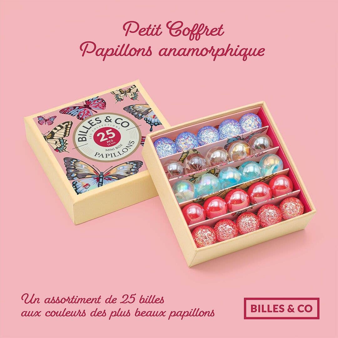 Small Box of Anamorphic Butterfly Marbles