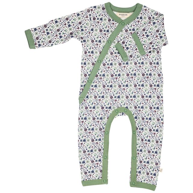 Pigeon Organics Kimono romper (AOP), ditsy - green