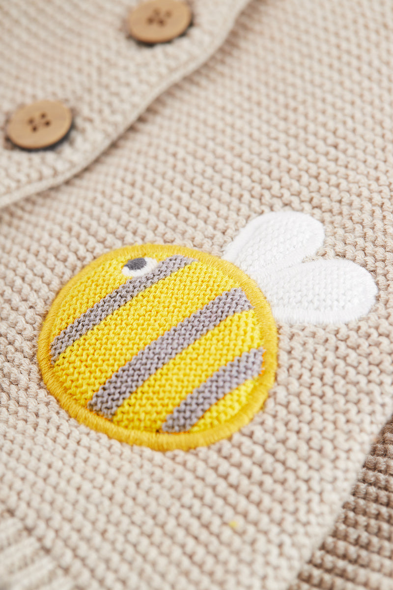 Frugi Cute As A Button Cardigan - Oatmeal/Buzzy Bee
