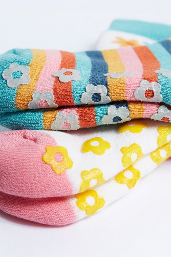 Frugi Grippy Socks 2 Pack - Floral Multi Pack
