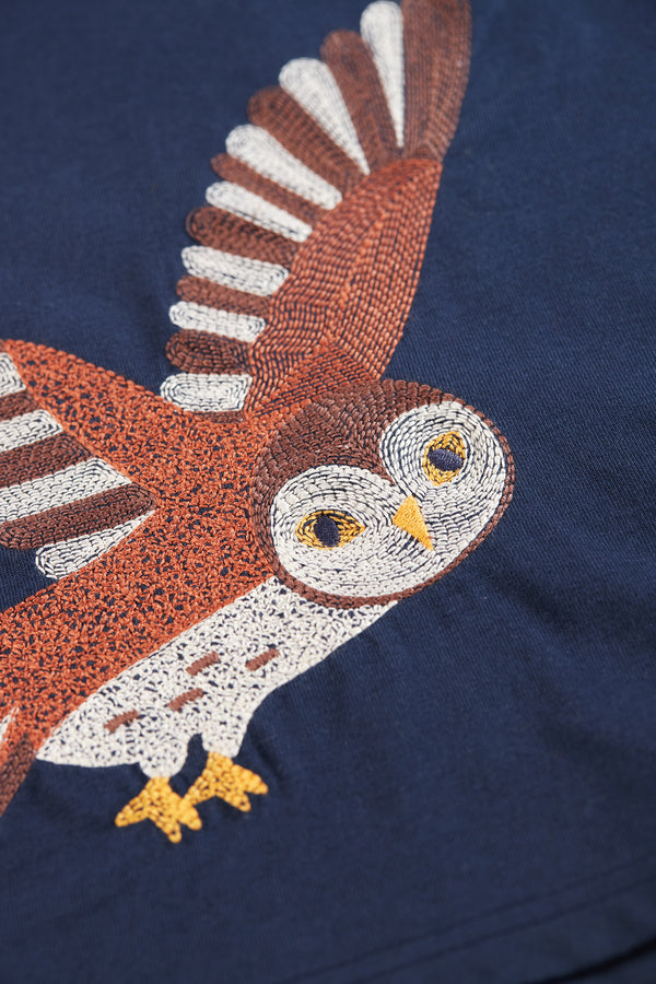 Frugi Adventure Embroidered Top - Indigo/Owl