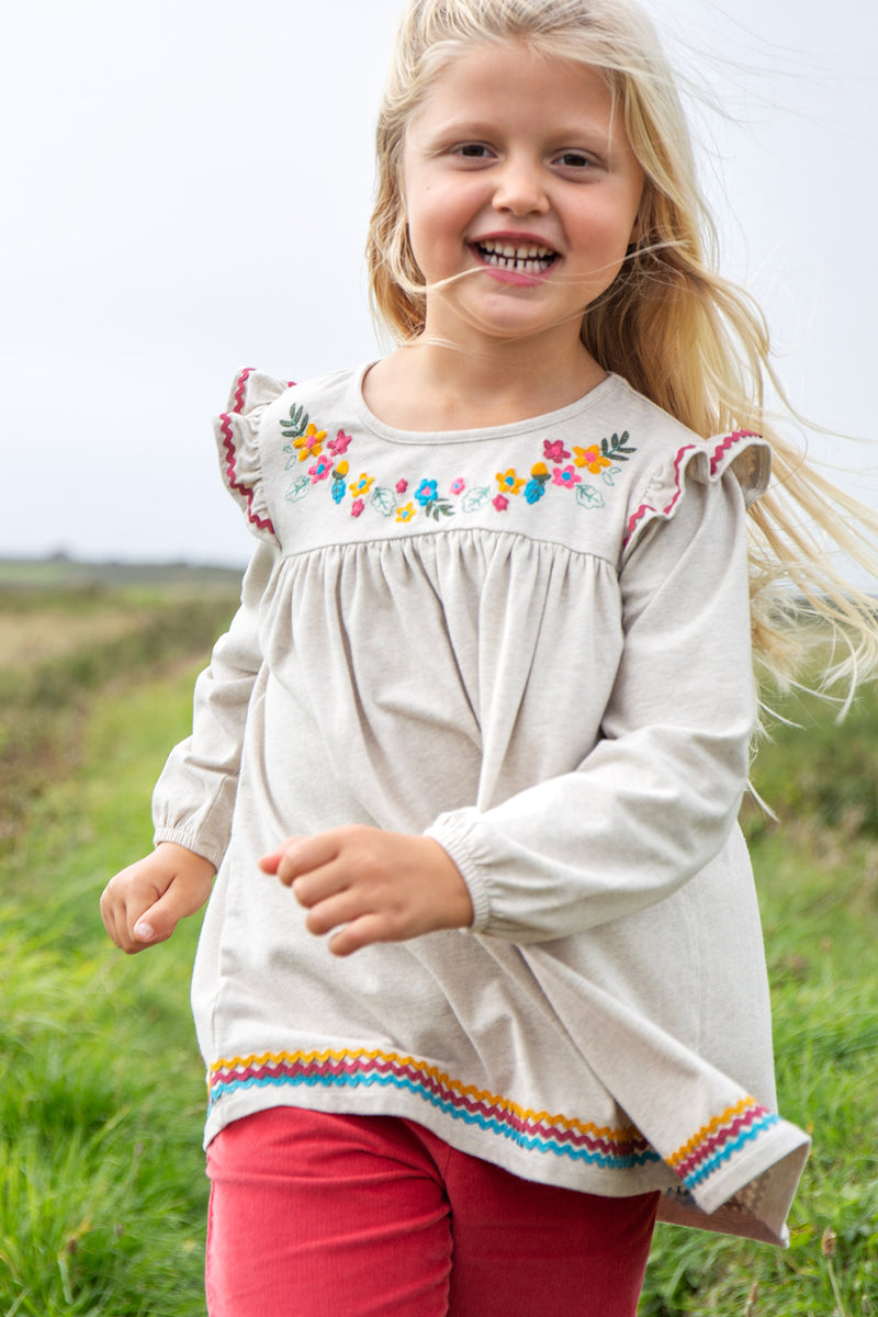 Frugi Kyla Embroidered Tunic To Top - Oatmeal/Vintage Floral