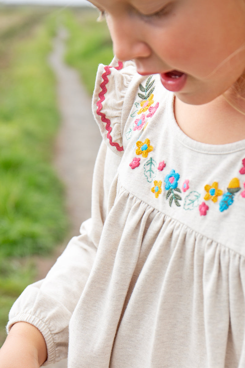 Frugi Kyla Embroidered Tunic To Top - Oatmeal/Vintage Floral