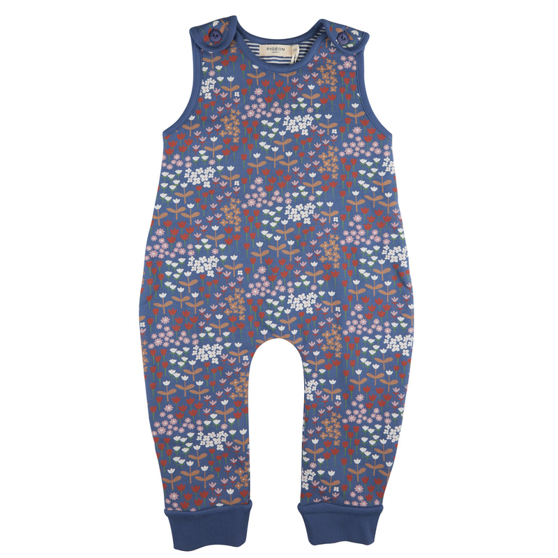 Pigeon Organics Floral playsuit, meadow - night blue