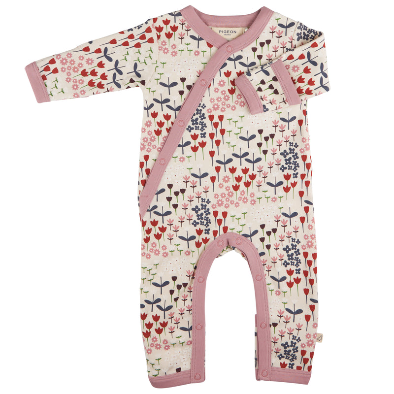 Pigeon Organics Kimono romper (AOP), meadow - ivory