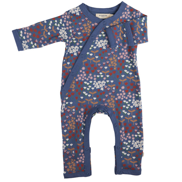 Pigeon Organics Kimono romper (AOP), meadow - night blue