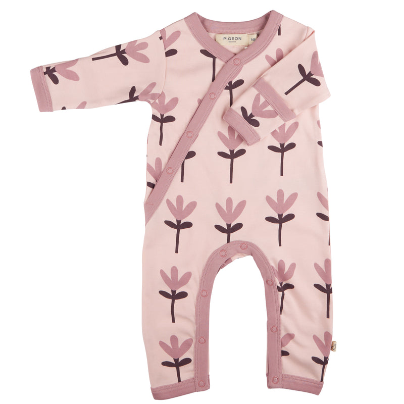 Pigeon Organics Kimono romper (AOP), tulip - pink