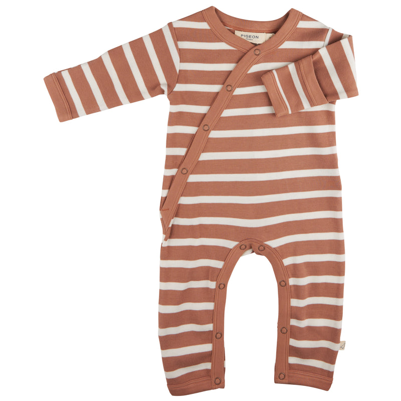 Pigeon Organics Kimono romper (Breton stripe), macaroon