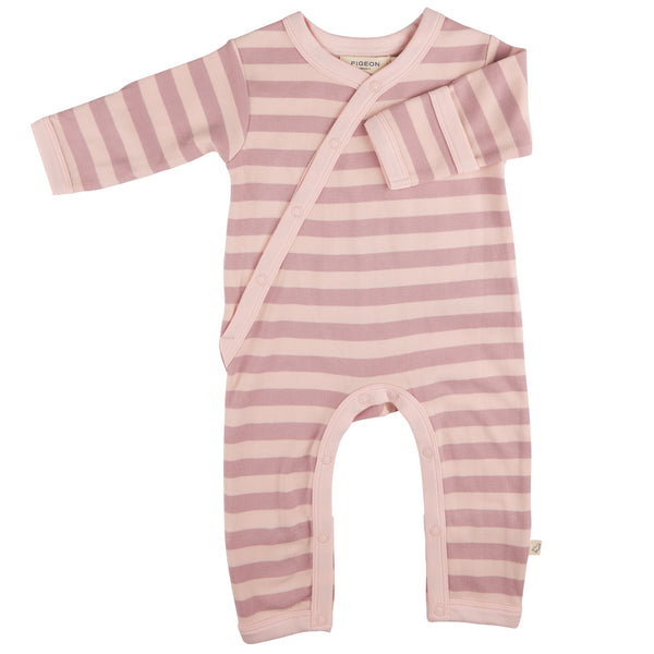 Pigeon Organics Kimono romper (Breton stripe), pink