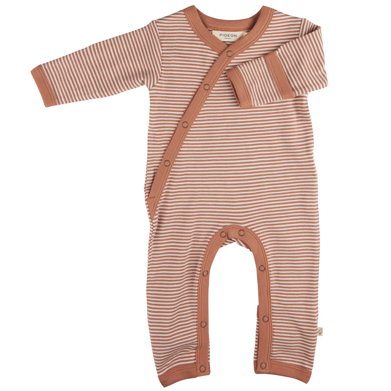 Pigeon Organics Kimono romper (fine stripe), macaroon