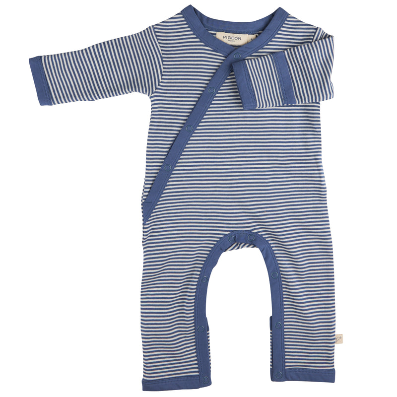 Pigeon Organics Kimono romper (fine stripe), night blue