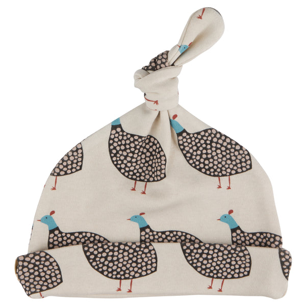 Pigeon Organics Knotted hat (AOP), guinea fowl - ivory, 0-5m