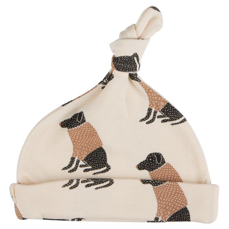 Pigeon Organics Knotted hat (AOP), Labrador - ivory, 0-5m