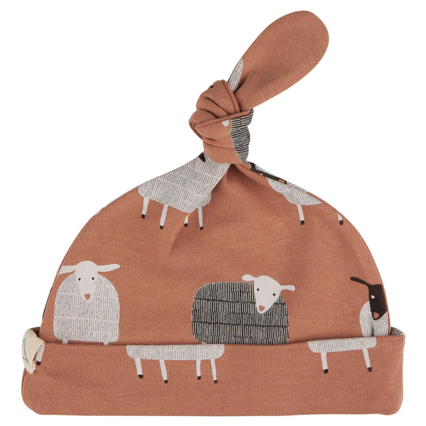 Pigeon Organics Knotted hat (AOP), sheep - macaroon, 0-5m